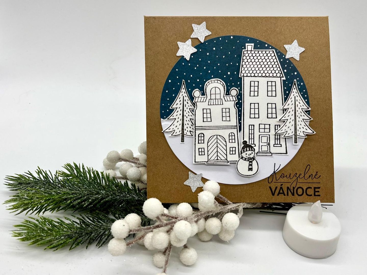 Vánoční přáníčko s domečky