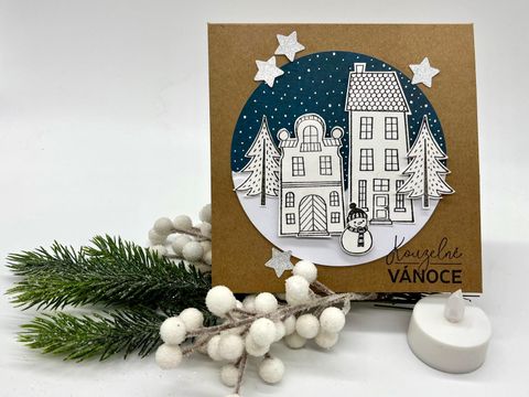 Vánoční přáníčko s domečky