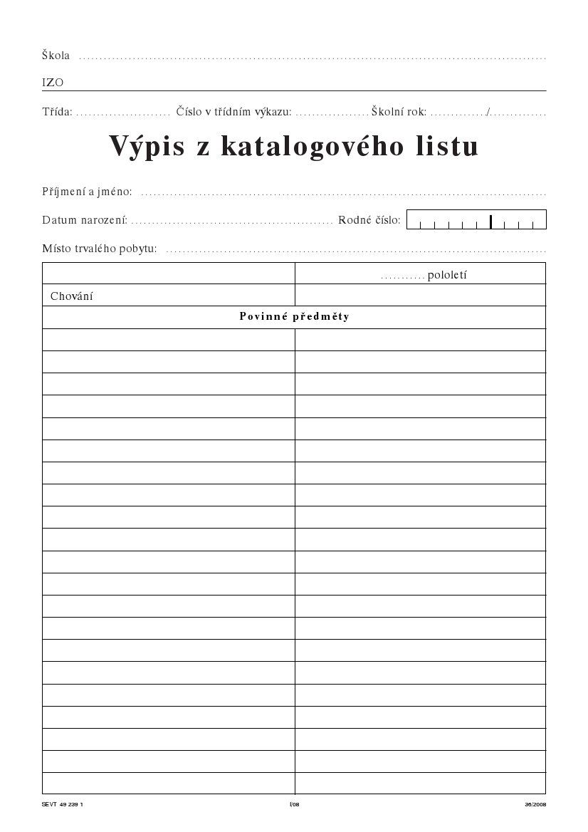 Katalogové listy, třídní výkazy