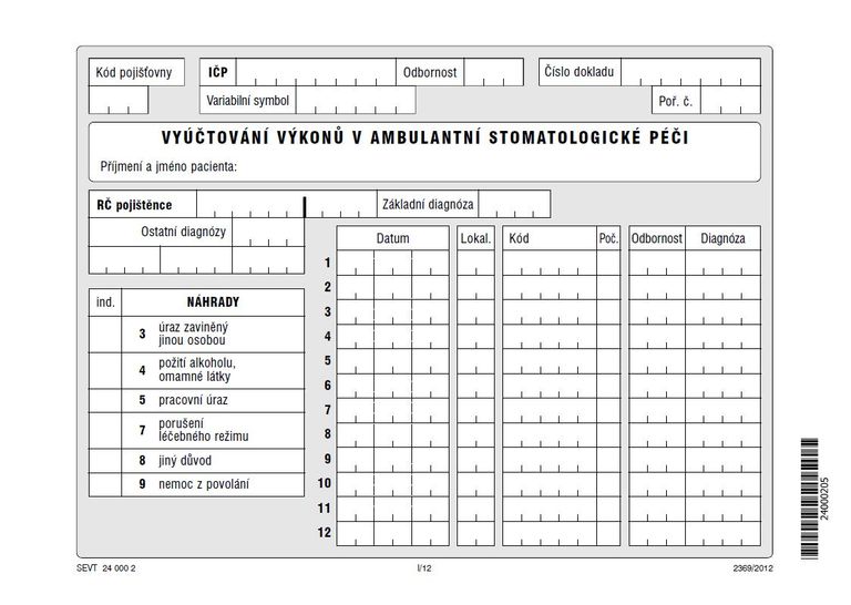 01S- Vyúčtování výkonů v ambulantní stomatologické péči