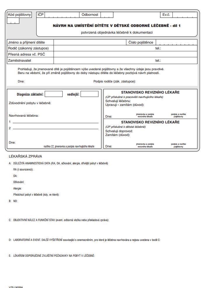 19- Návrh na umístění dítěte v dětské odborné léčebně