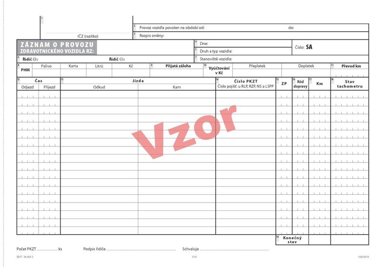 35- Záznam o provozu zdravotnického vozidla