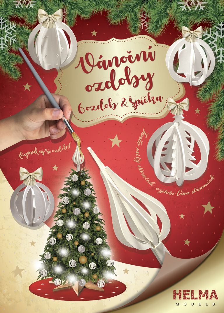 3D Omalovánky A4 Vánoční set/ hvězda,stromek,zvonek, koule + 2 další ozdoby