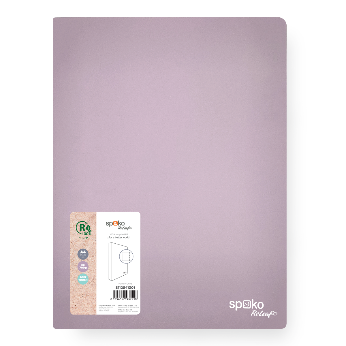 4-Kroužkový pořadač Spoko ReLeaf A4 PP 3,5 cm - fialový