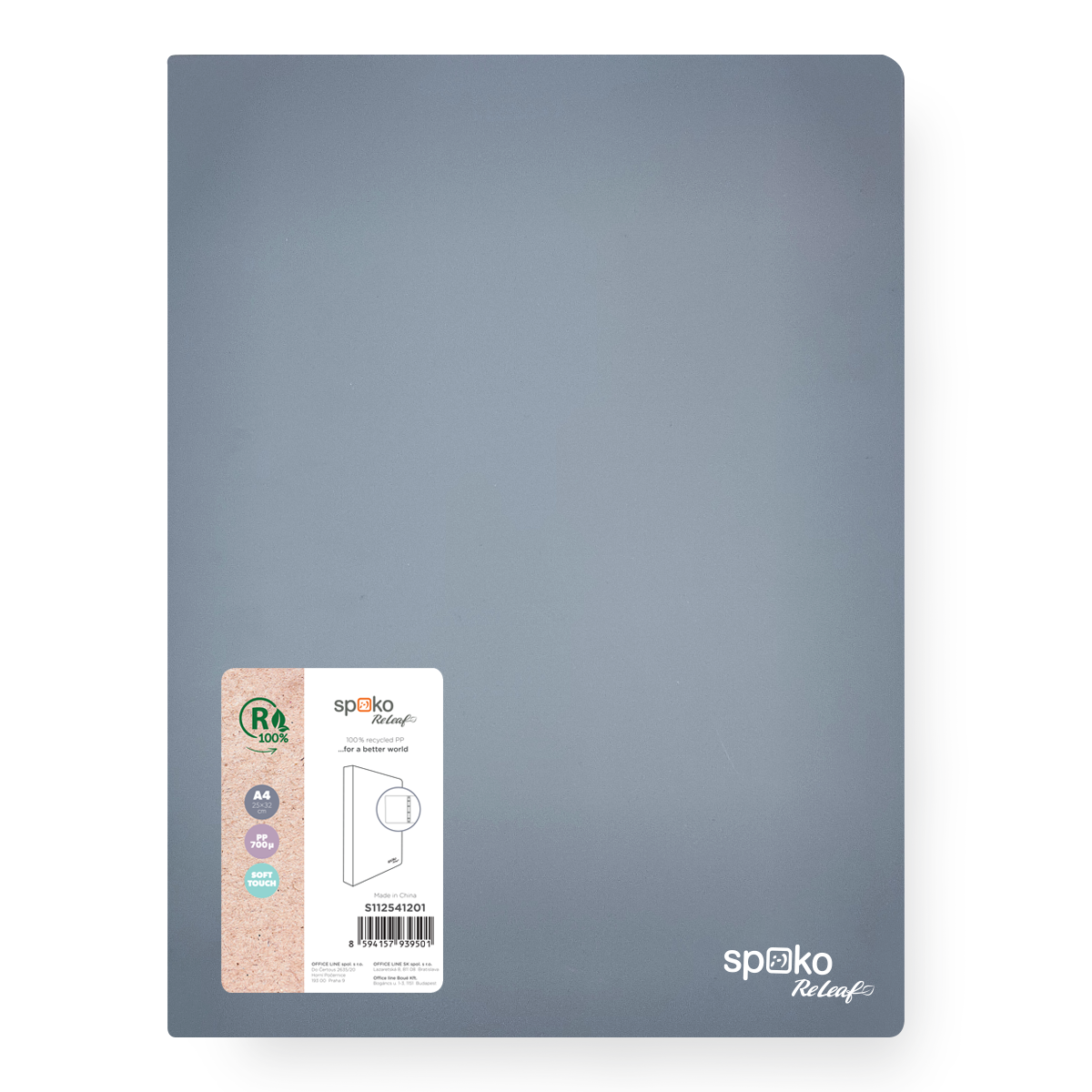 4-Kroužkový pořadač Spoko ReLeaf A4 PP 3,5 cm - šedý