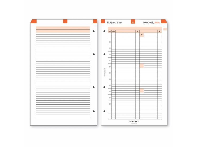 ADK Denní plán termínovaný A5 2026 (365 listů)