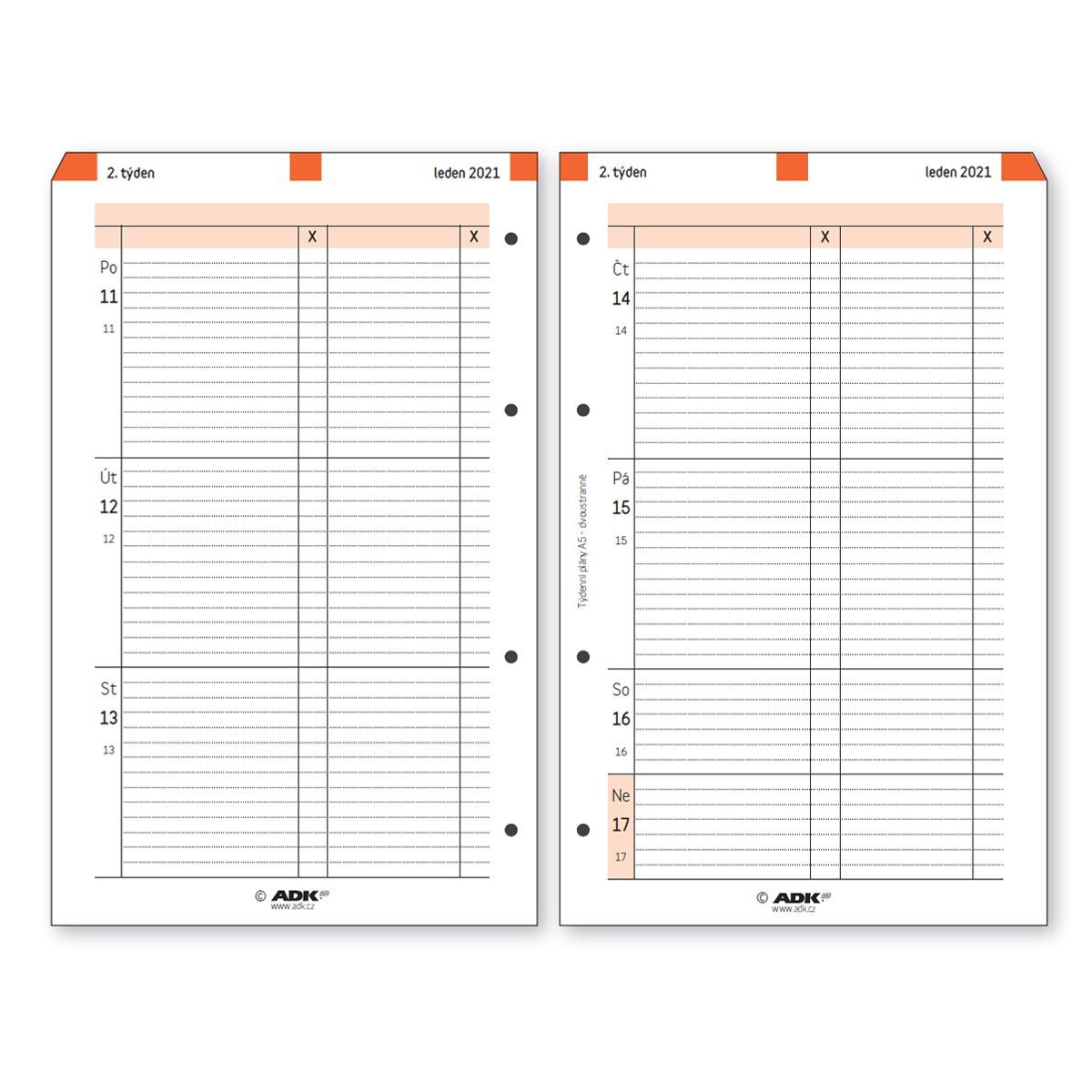 ADK Týdenní plán A5 dvoustranný 2026 (53 listů)