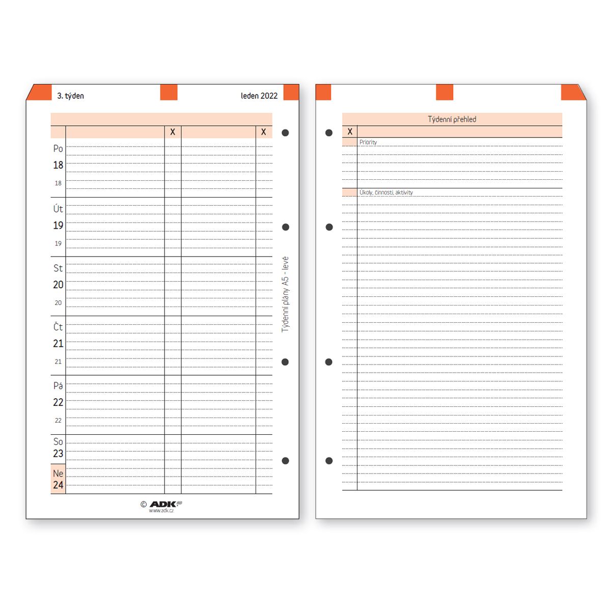ADK Týdenní plán A5 levý 2026 (53 listů)