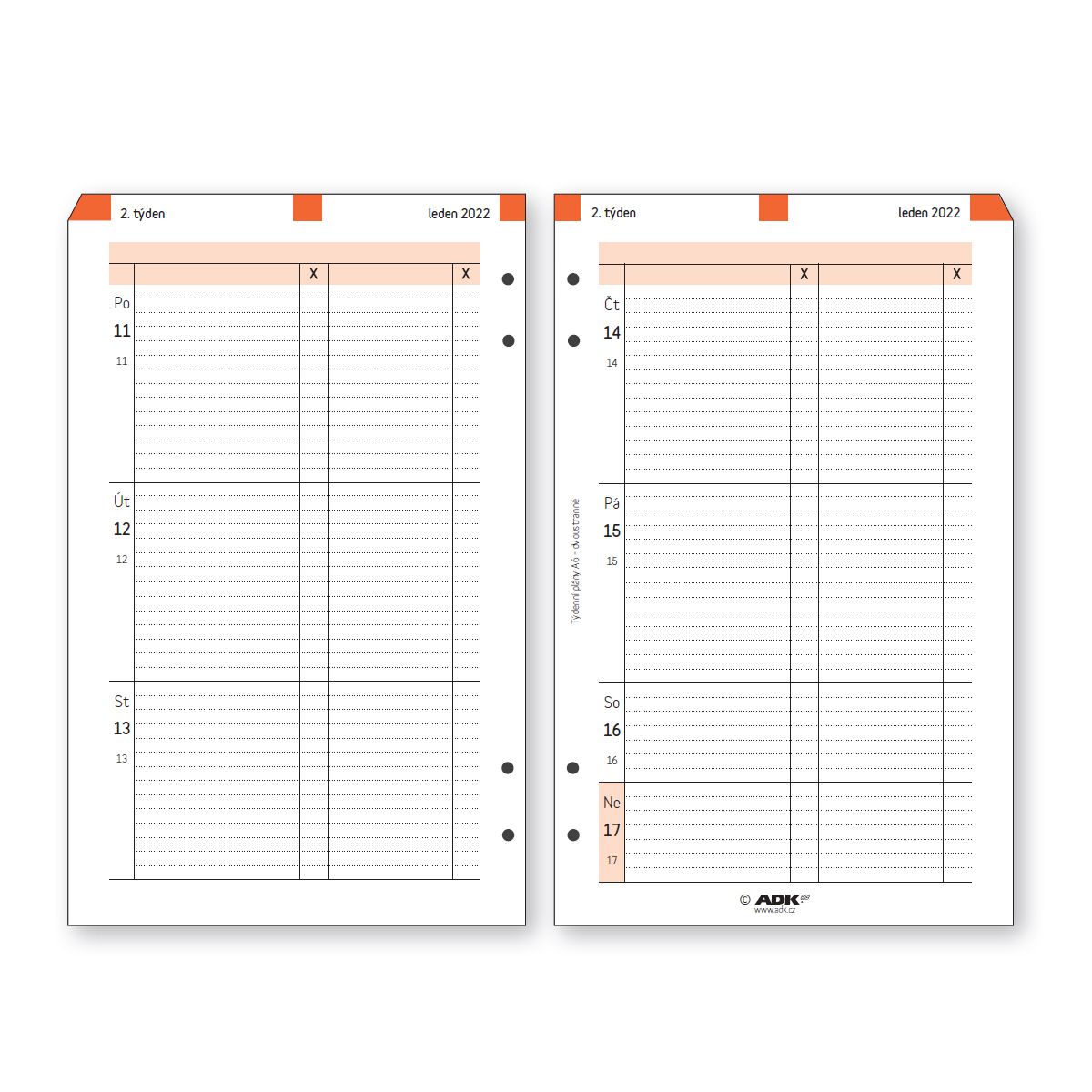 ADK Týdenní plán A6 dvoustranný 2026 (53 listů)