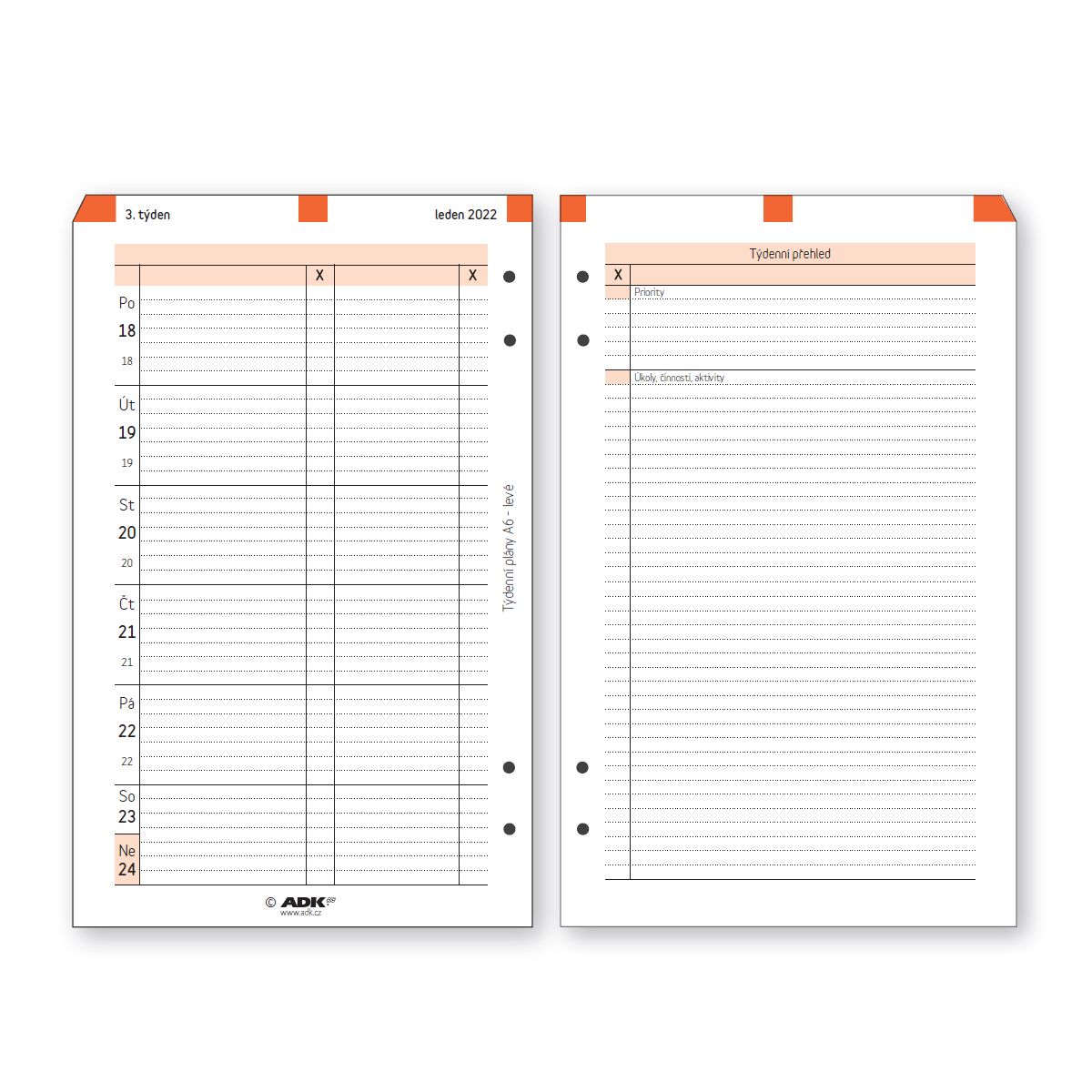 ADK Týdenní plán A6 levý 2026 (53 listů)