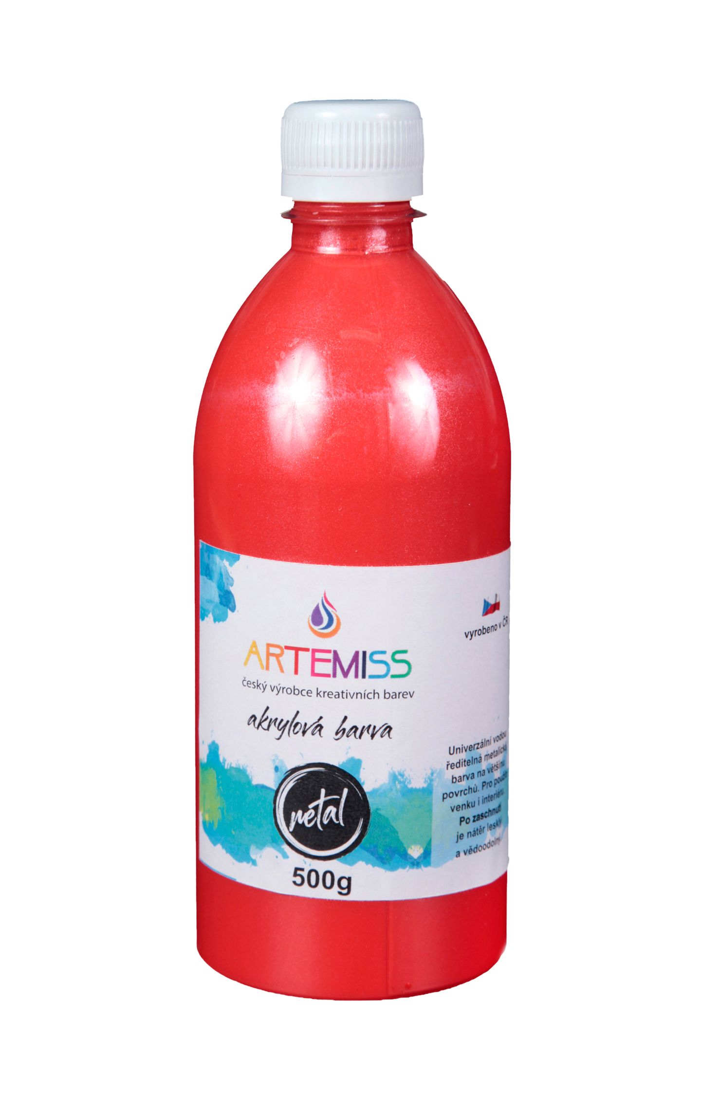 Akrylová metalická barva - červená, 500g