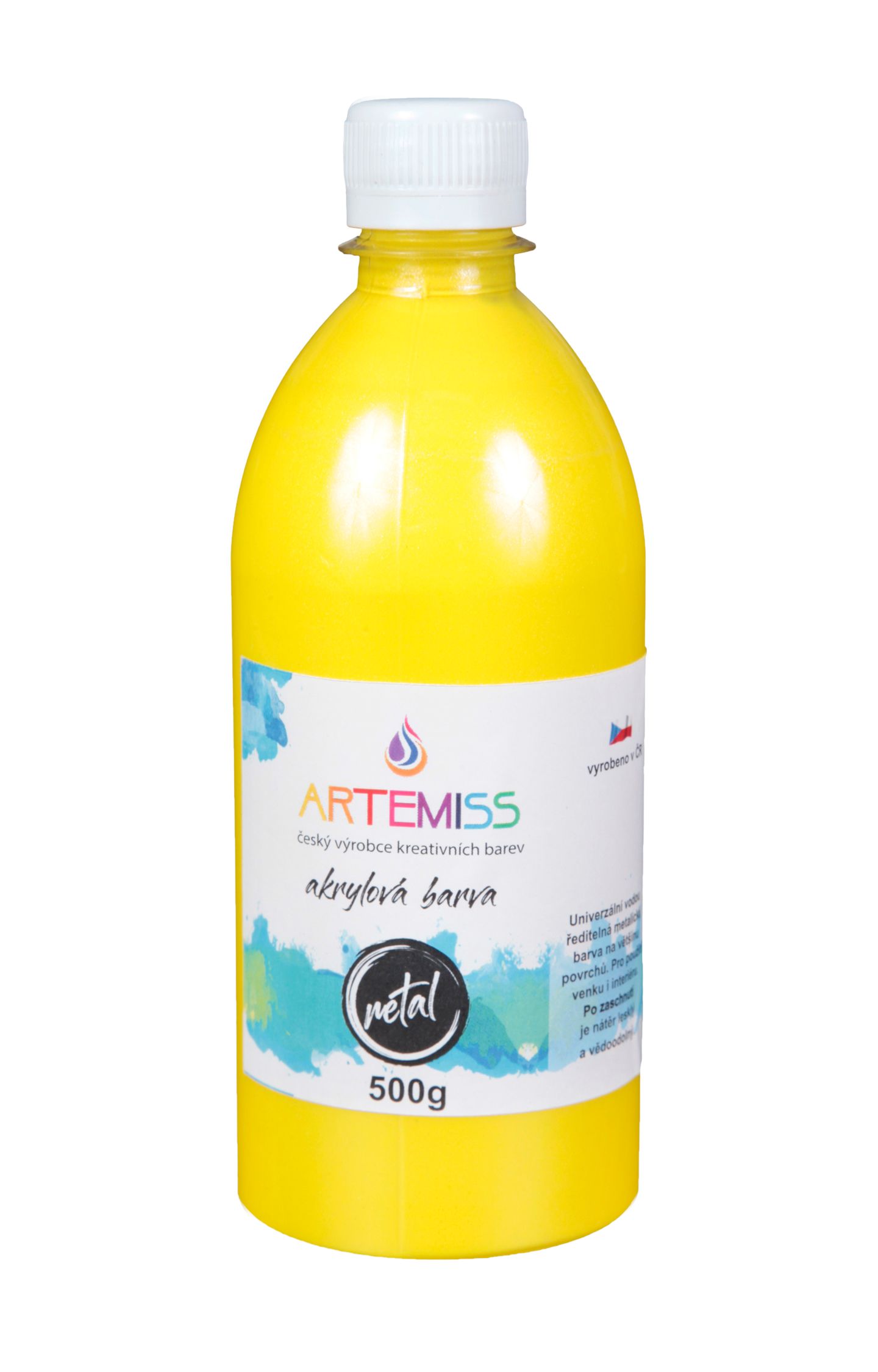 Akrylová metalická barva - žlutá, 500g