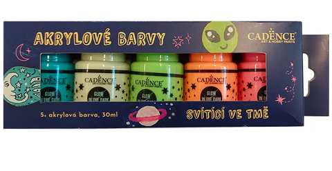 Obrázek produktu: Akrylové barvy Cadence, sada 5 ks, 30 ml - svítící ve tmě