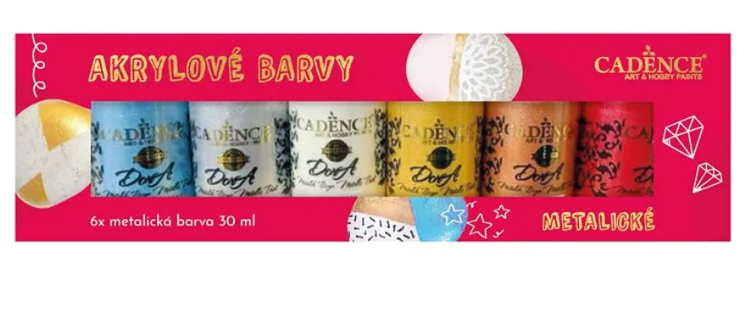 Levně Akrylové barvy Cadence, sada 6 ks, 30 ml - metalické