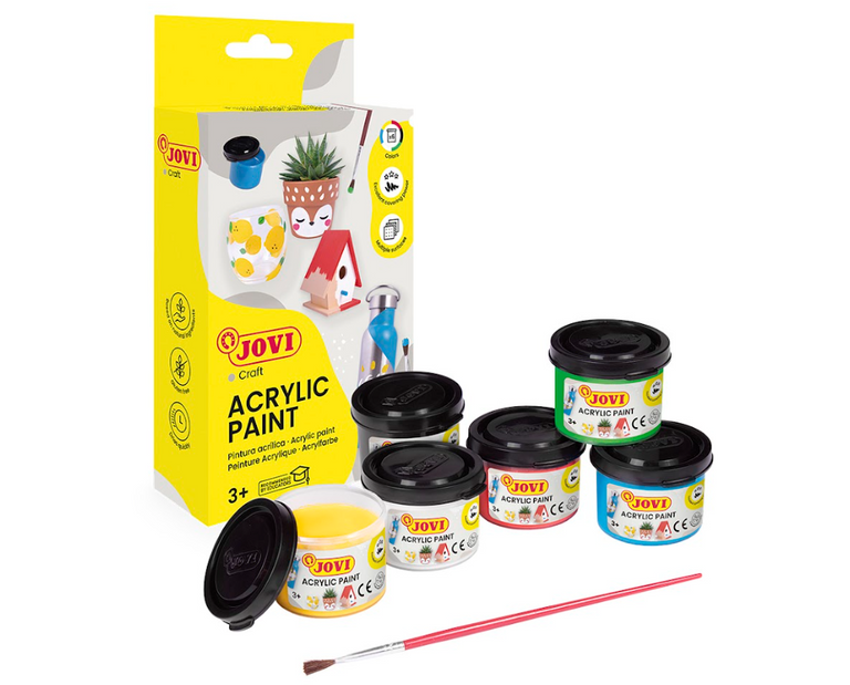 Akrylové barvy DECOR AKRYL, sada 6 × 55 ml + štětec