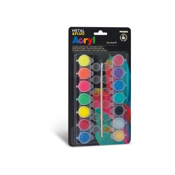 Primo Barvy akrylové sada 14 barev fluo+metal