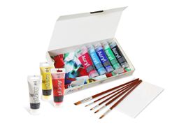 Obrázek produktu: Akrylové barvy PRIMO - sada 8 × 75 ml, plátno, 5 štětců LUX
