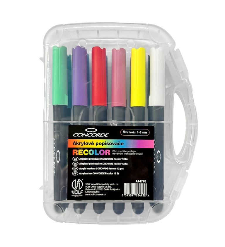 Akrylové popisovače CONCORDE Recolor - sada 12 barev