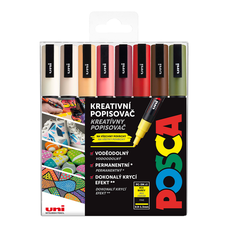 Akrylové popisovače POSCA Autumn, PC-3M - 0,9-1,3 mm - 8 zemitých barev