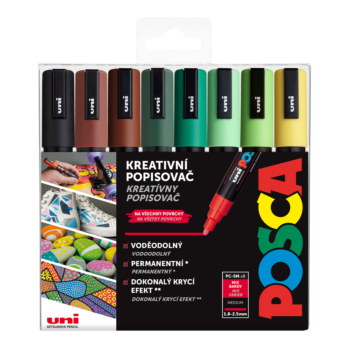 Akrylové popisovače POSCA Earth, PC-5M - 1,8-2,5 mm - 8 zemitých barev