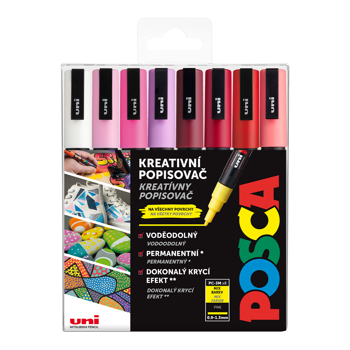 Akrylové popisovače POSCA Love, PC-3M - 0,9-1,3 mm - 8 teplých barev