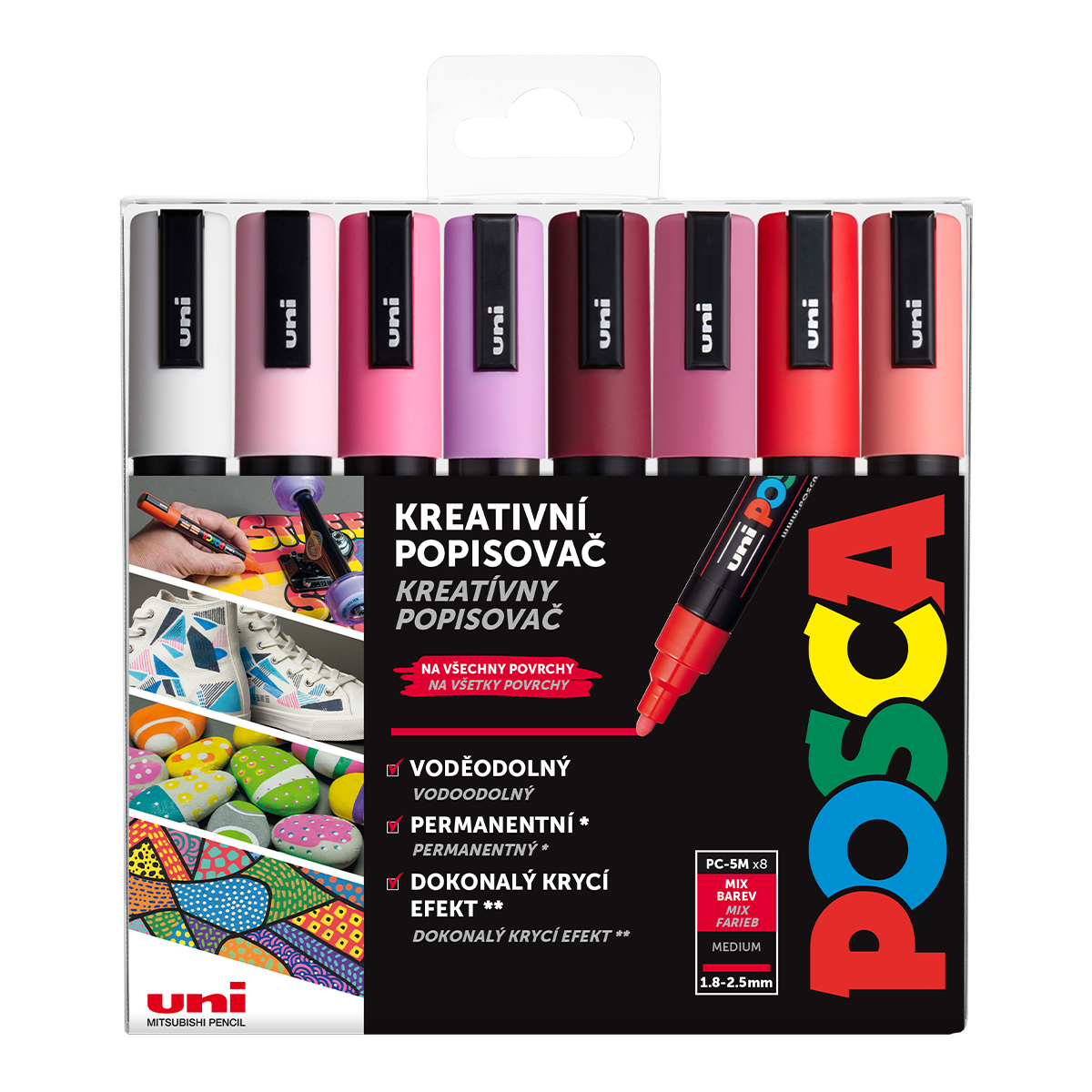 Akrylové popisovače POSCA Love, PC-5M - 1,8-2,5 mm - 8 teplých barev