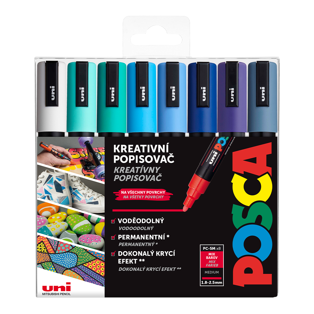 Akrylové popisovače POSCA Oceán, PC-5M - 1,8-2,5 mm - 8 mořských barev