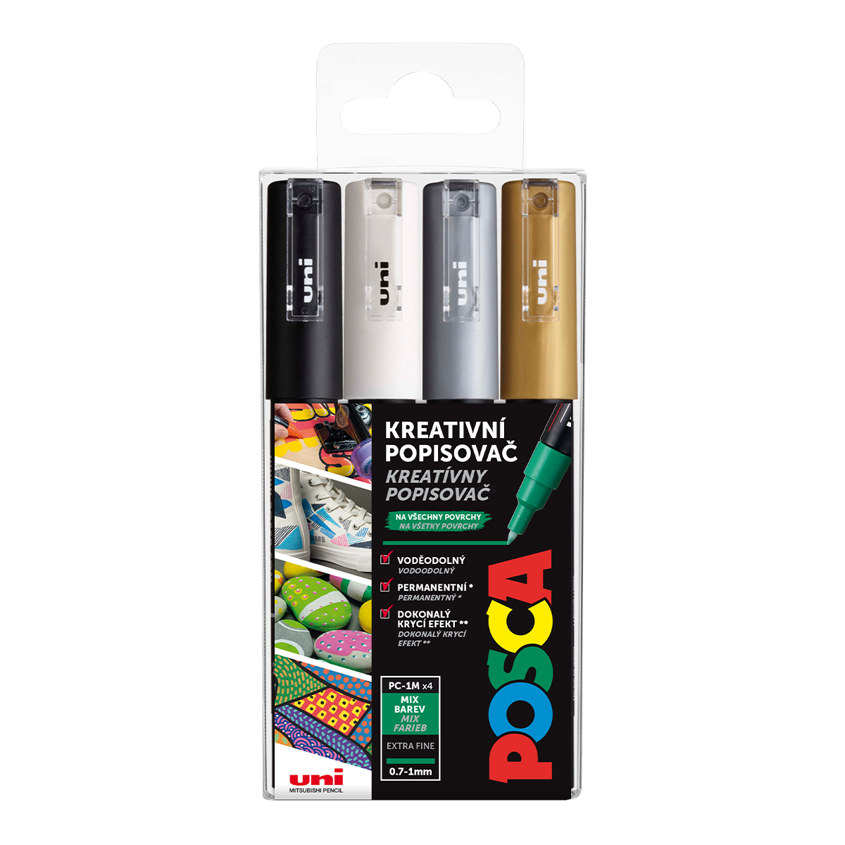 Akrylové popisovače POSCA, PC-1M, 0,7–1 mm - 4 barvy