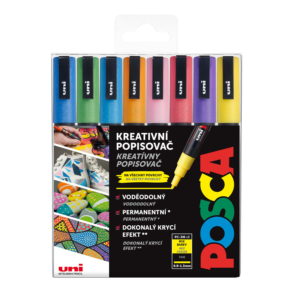 Akrylové popisovače POSCA, PC-3M, 0,9–1,3 mm - 8 třpytivých barev