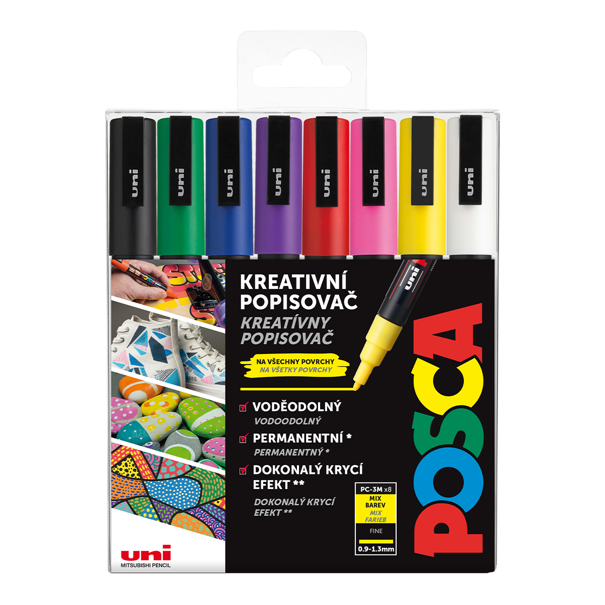 Akrylové popisovače POSCA, PC-3M - mix 8 základních barev
