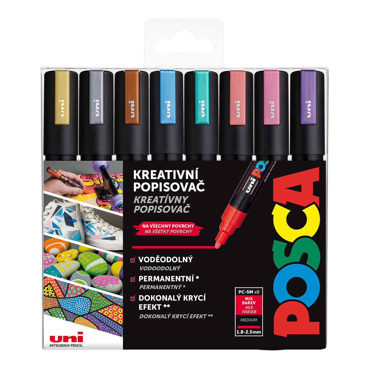 Akrylové popisovače POSCA, PC-5M, 1,8–2,5 mm - 8 metalických barev