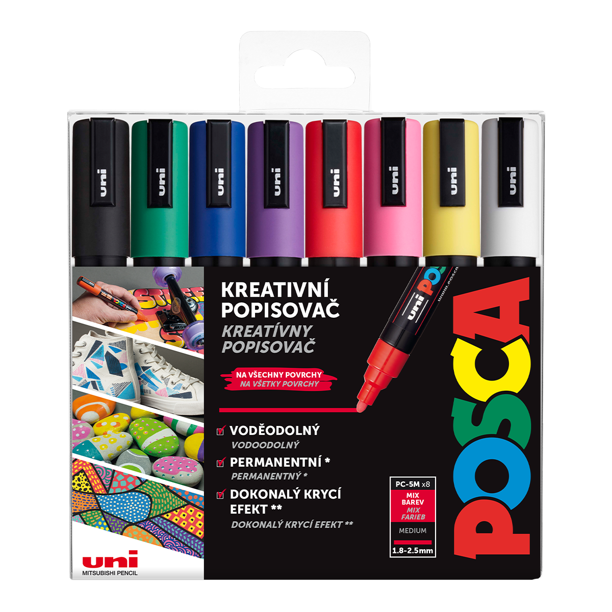 Akrylové popisovače POSCA, PC-5M - 8 základních barev