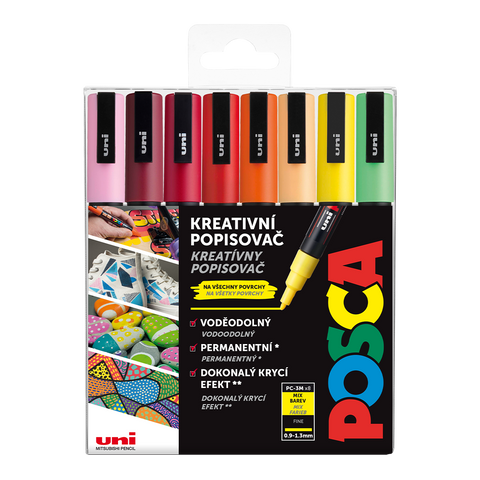 Obrázek produktu: Akrylové popisovače POSCA Summer, PC-3M - 0,9-1,3 mm - 8 teplých barev
