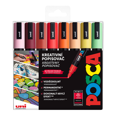 Obrázek produktu: Akrylové popisovače POSCA Summer, PC-5M - 1,8-2,5 mm - 8 teplých barev