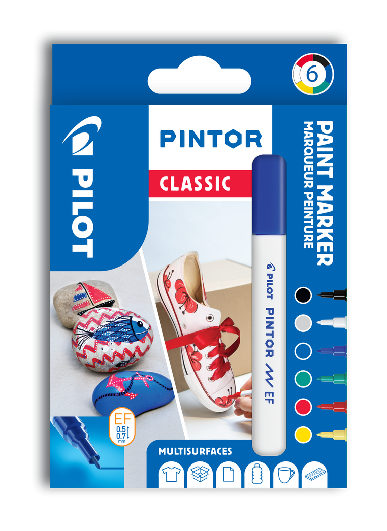 Sada 6 kusov akrylových popisovačov Pintor, (EF) extra tenký, Classic