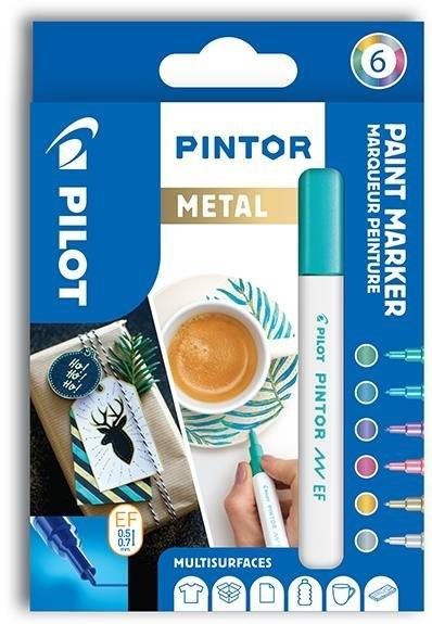 Sada 6 kusov akrylových popisovačov Pintor, (EF) extra tenký, mix metalických farieb