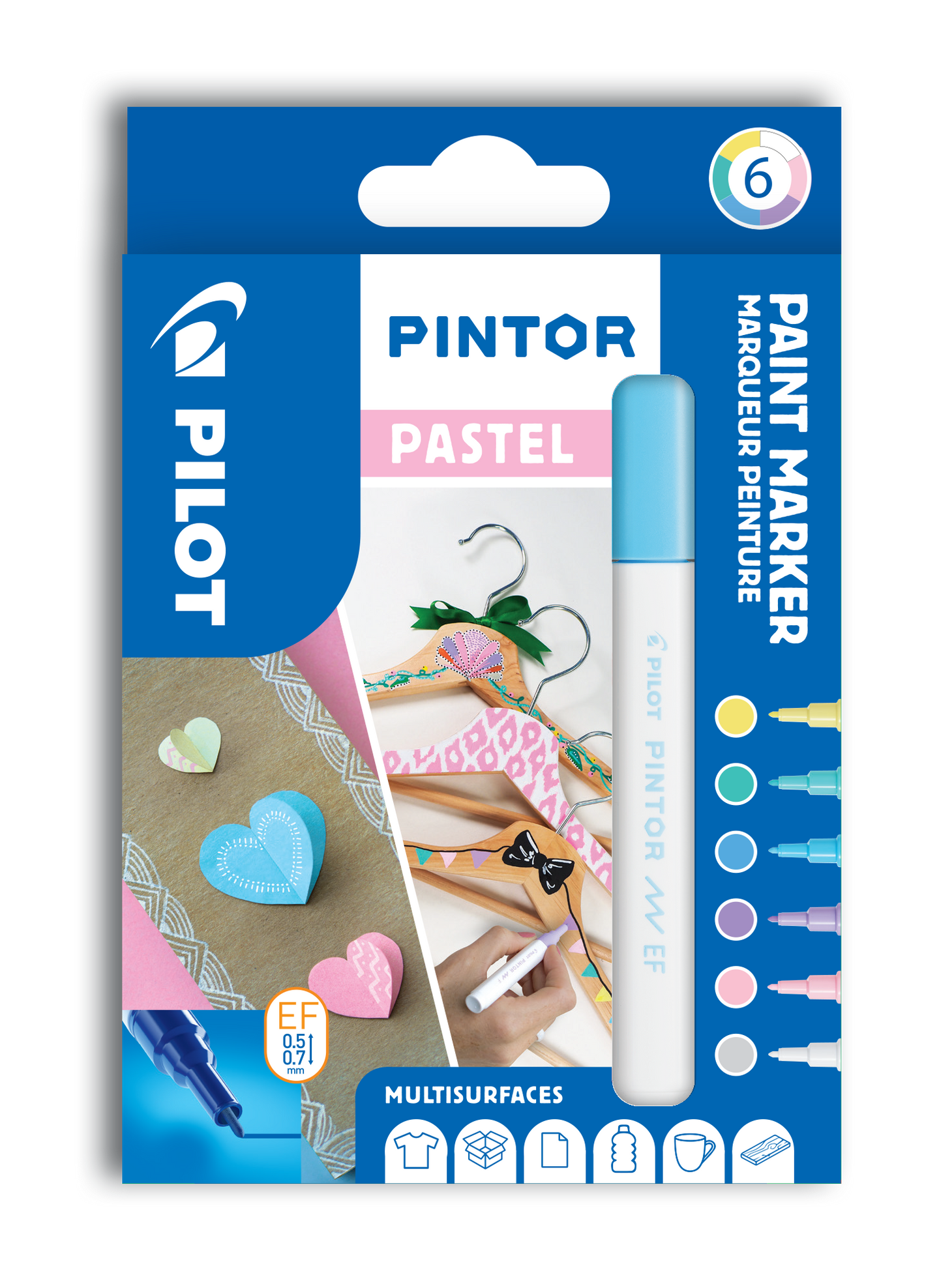 Akrylový popisovač Pilot Pintor, Extra Fine, sada 6 ks, Pastel