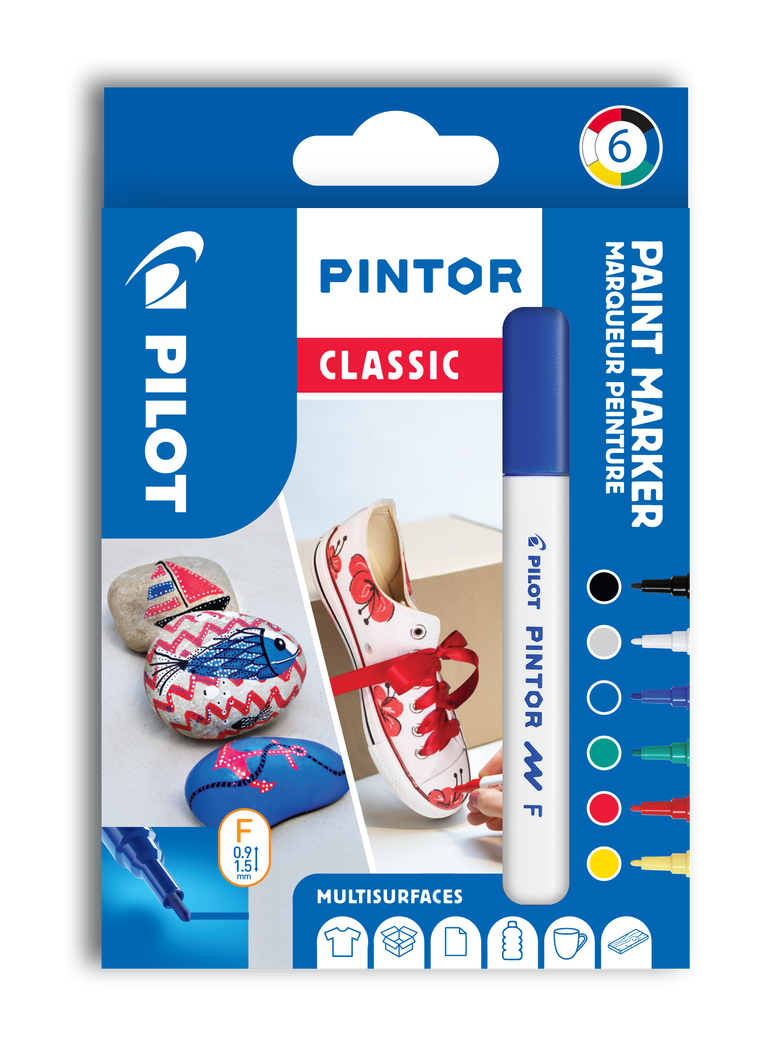 Sada 6 kusov akrylových popisovačov Pintor, (F) tenký, mix farieb Classic
