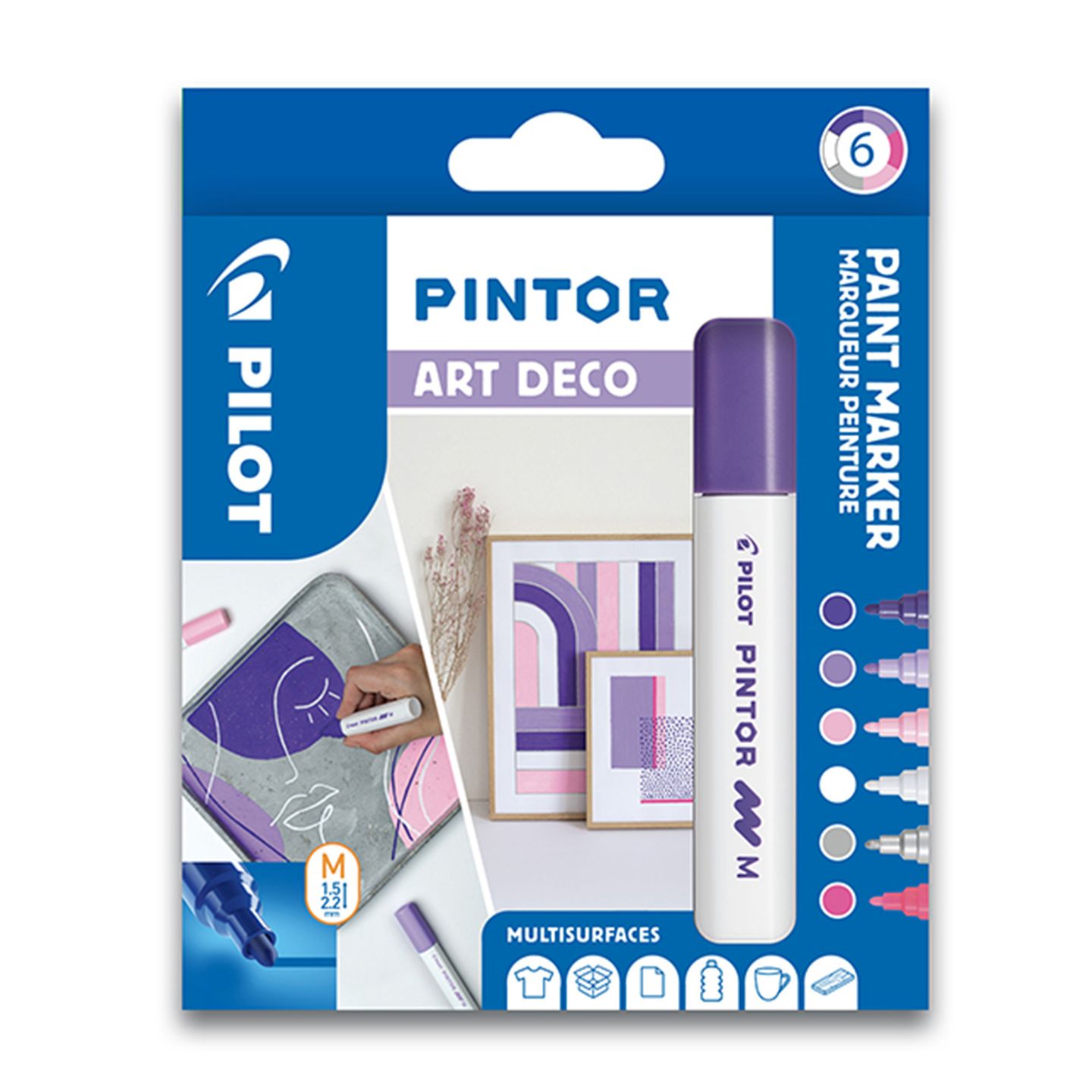 Akrylový popisovač Pilot Pintor, Medium, sada 6 ks, Art Deco