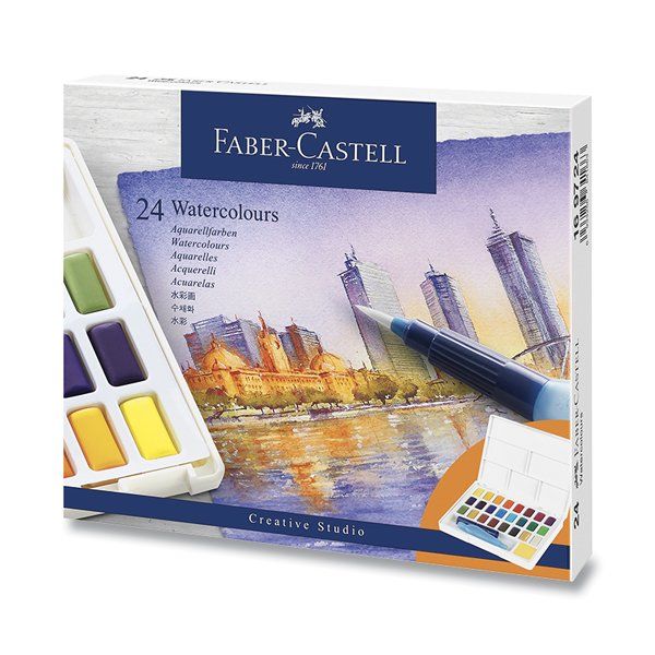 Akvarelové barvy Faber-Castell s paletou, 24 ks