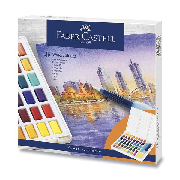 Akvarelové barvy Faber-Castell s paletou, 48 ks