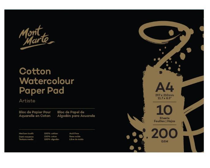 Akvarelový papír Artiste Mont Marte, 100% bavlna, 200 g/m2, A4 - 10 listů