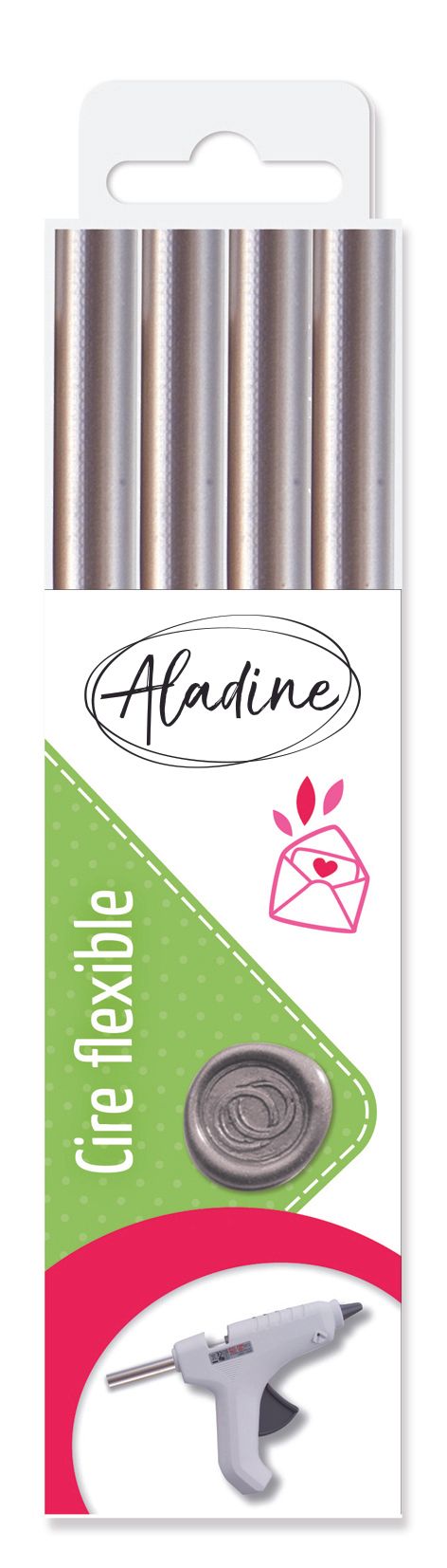 Aladine pružný pečetní vosk, 4 ks - stříbrný