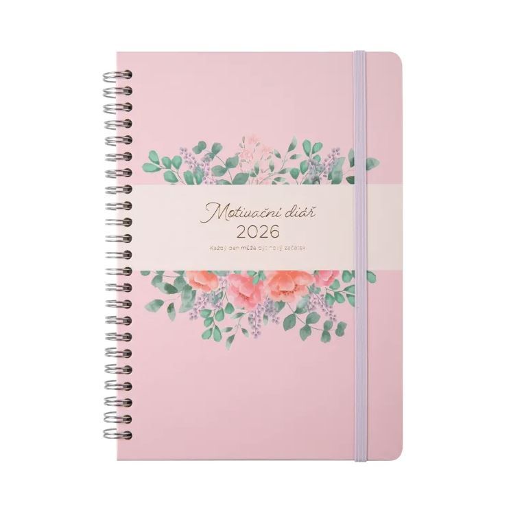 Albi Diář 2026 kroužkový A5 týdenní - růžový motivační