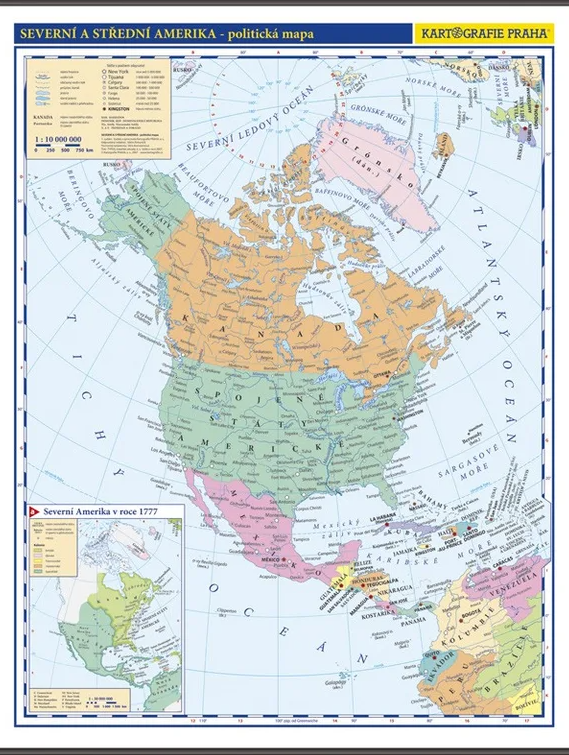 Amerika - Severní a Střední -školní- politická - nástěnná mapa - 1:10 000 000