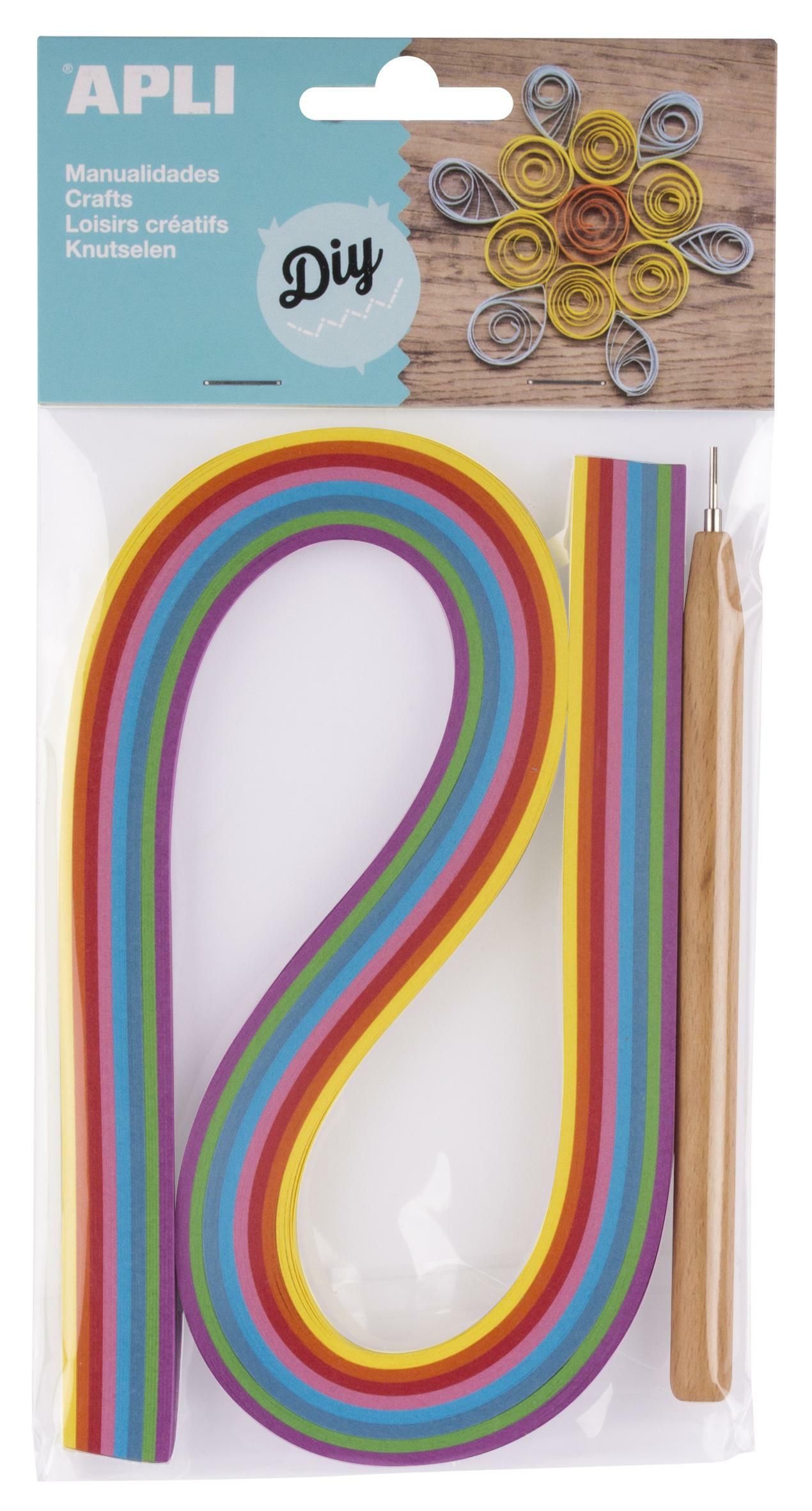 APLI Papírové proužky - quilling sada, mix barev + quillingové pero, 120 ks
