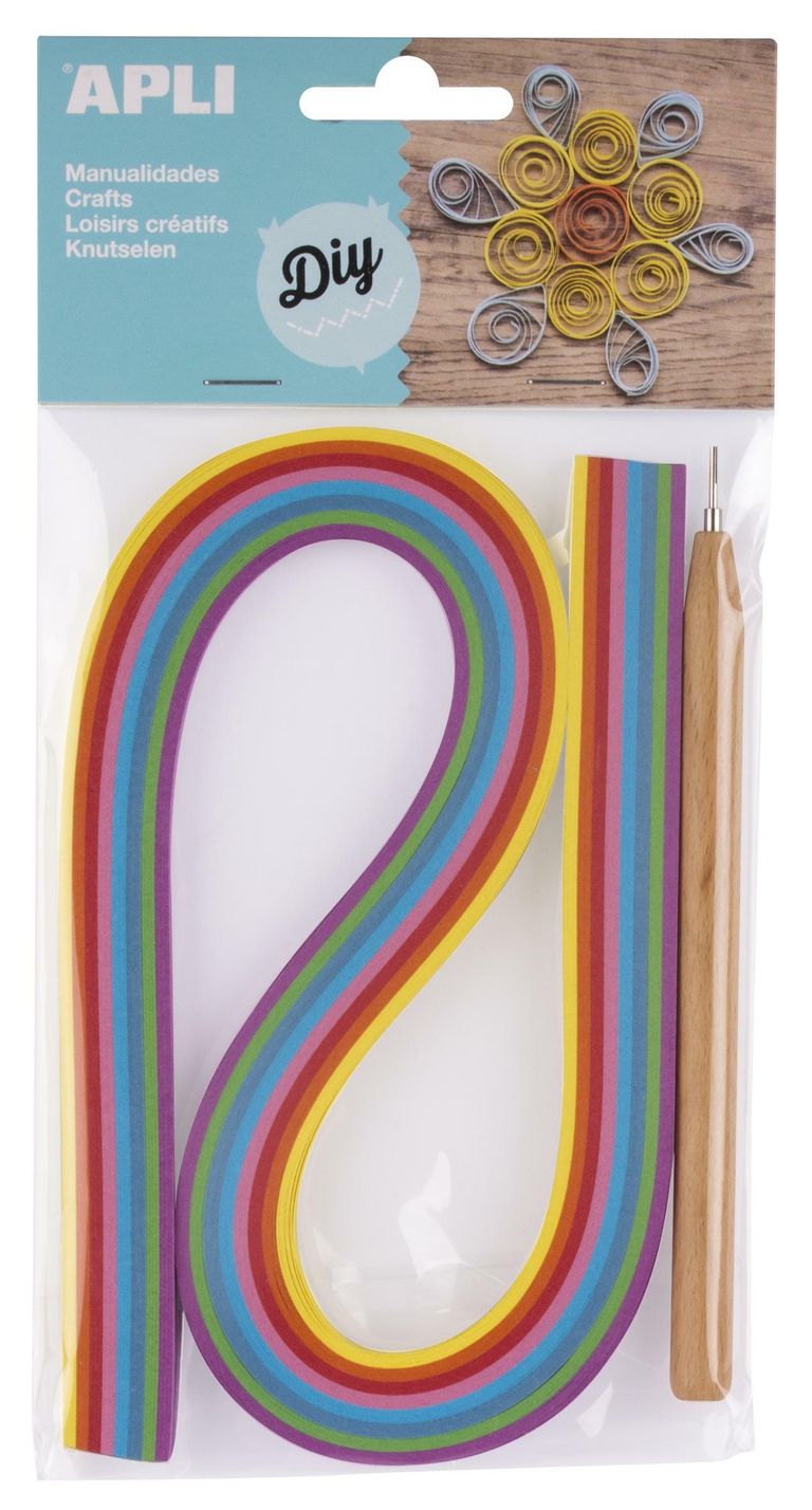 APLI Papírové proužky - quilling sada, mix barev + quillingové pero, 120 ks