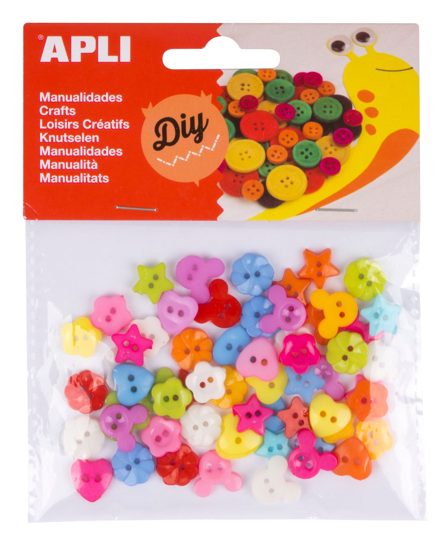 APLI Plastové knoflíky, mix tvarů a barev - 60 ks