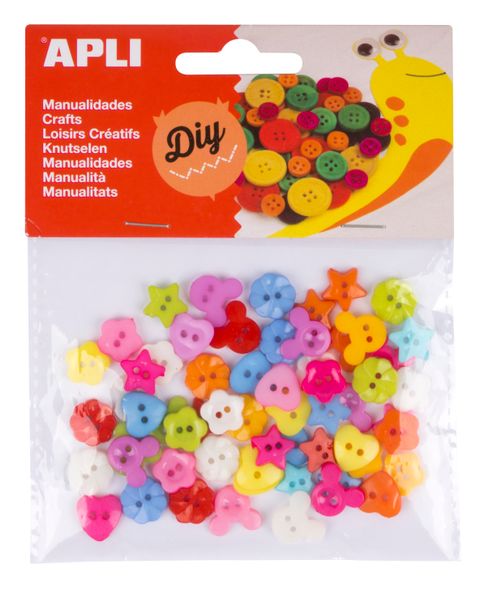 Obrázek produktu: APLI Plastové knoflíky, mix tvarů a barev - 60 ks
