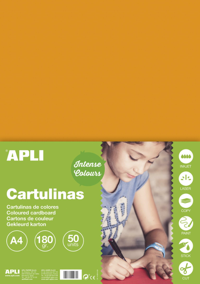 APLI sada barevných papírů, A4, 170 g, oranžový - 50 ks